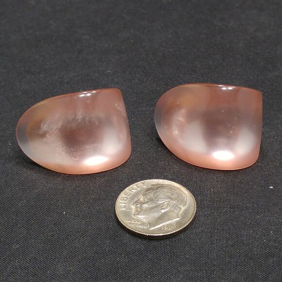 Vintage Pink Moonglow Earrings, Sterling Screw Backs, 1950s, 1 Inch - Picture 7 of 10